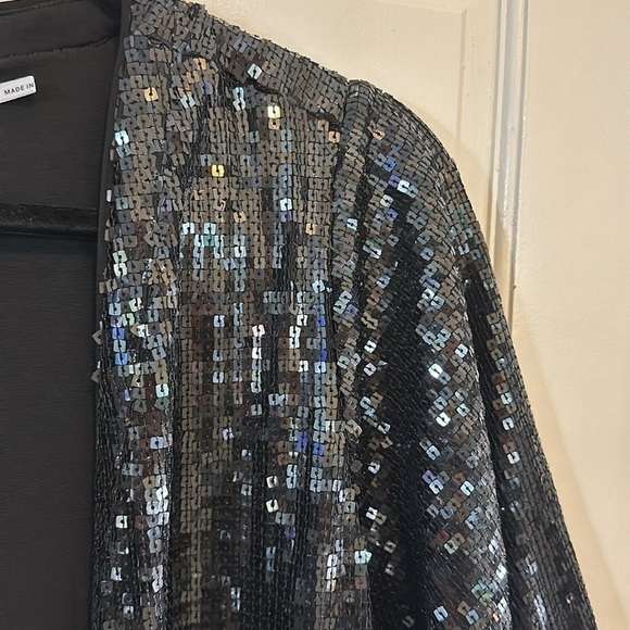 NWT GOOD AMERICAN BLACK SEQUINS ROBE CARDIGAN size 00/0=XS/S - Picture 8 of 11